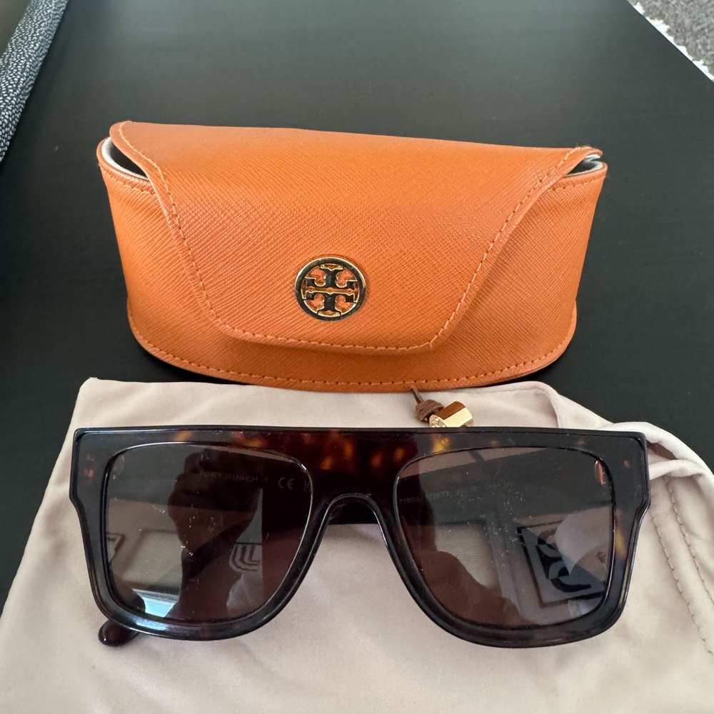 Tory Burch Tortoise Shell Sunglasses with Bold Orange Case